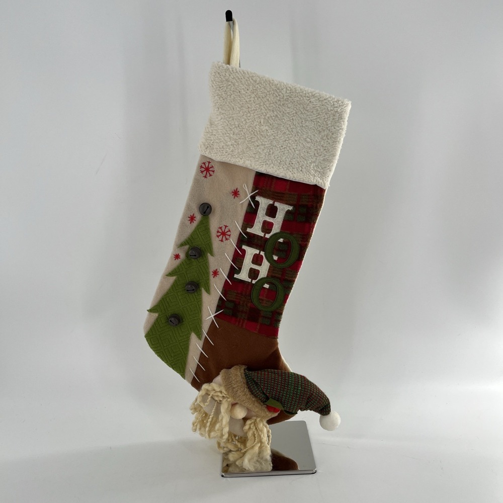 Vintage Old World Santa Felt Christmas Stocking 3D Fleece Beard Knit‎ Hat 21"